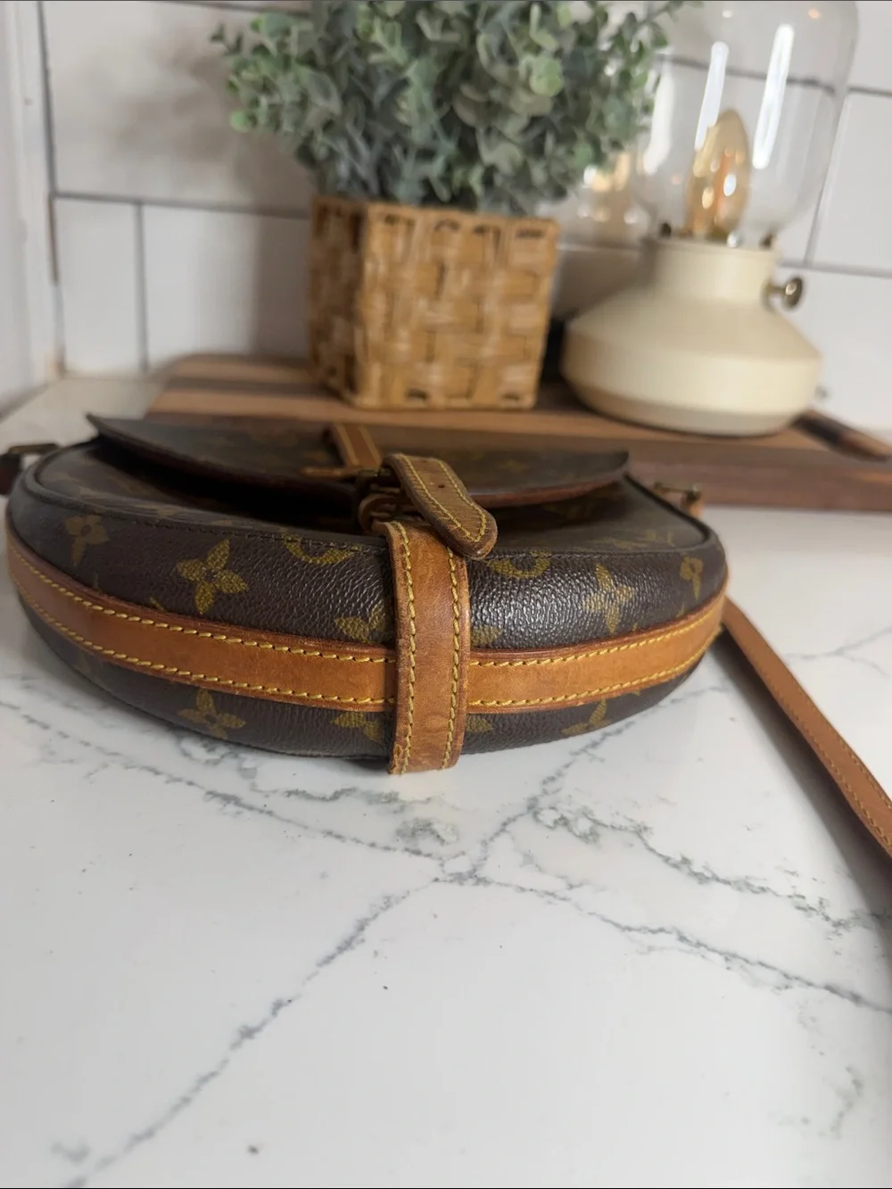 Vintage Louis Vuitton Monogram Crossbody Bag in Brown and Tan